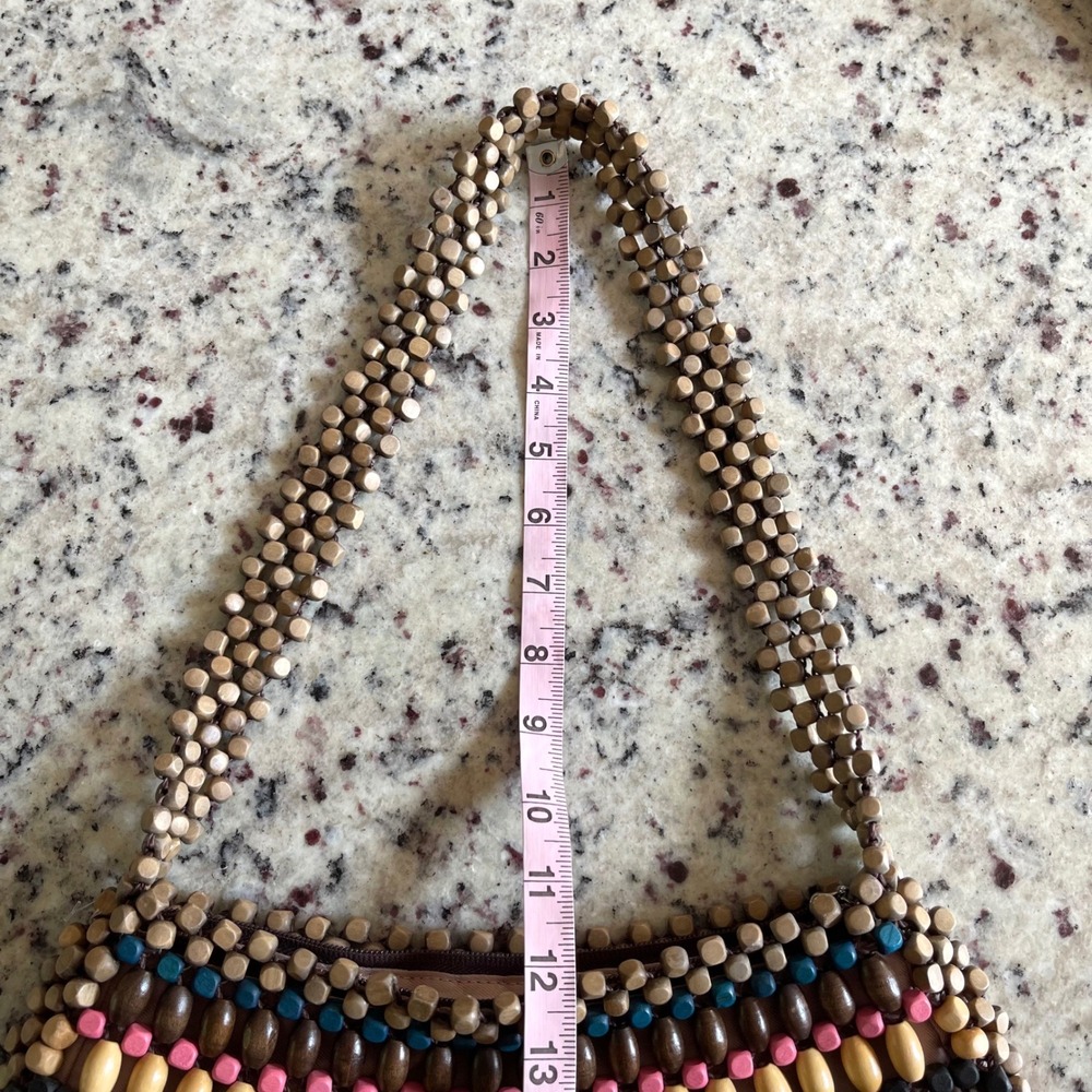 The Sak Beaded Shoulder Bag Womens Medium Multi Color Boho Wood Bead Mosaic Zip - Picture 8 of 10